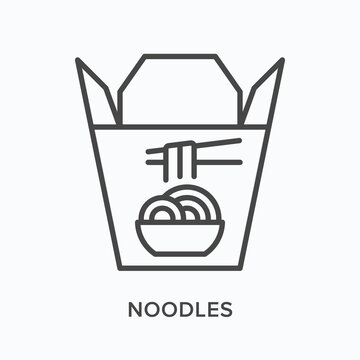 Noodle Flat Line Icon. Vector Outline Illustration Of Asian Takeaway Food. Black Thin Linear Pictogram For Carton Meal Box