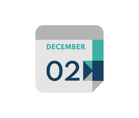 december 2 flat daily calendar date, 2 december Single Day Calendar  Icon 