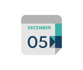 december 5 flat daily calendar date, 5 december Single Day Calendar  Icon 