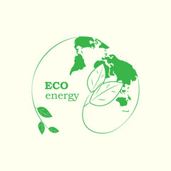 The concept is green, renewable, clean energy around the world. Design of logo, icons, emblems. vector