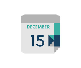 december 15 flat daily calendar date, 15 december Single Day Calendar  Icon 