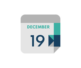 december 19 flat daily calendar date, 19 december Single Day Calendar  Icon 