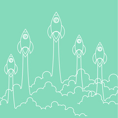start up. rocket launch. flat vector rocket taking off. launching a business project. shape outline