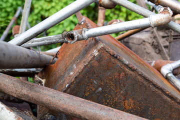 Scrap metal stack. Plumbing pipes, fittings and sheet metal. waste sorting and recycling