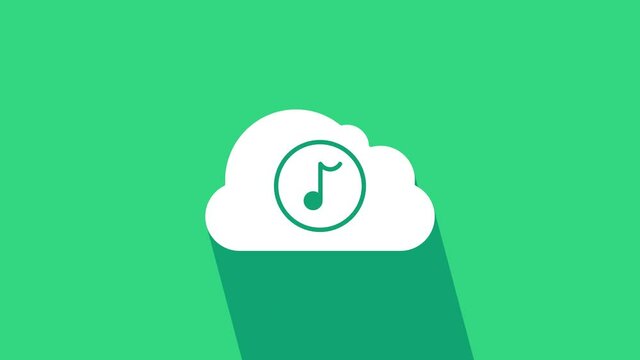White Music streaming service icon isolated on green background. Sound cloud computing, online media streaming, online song, audio wave. 4K Video motion graphic animation.