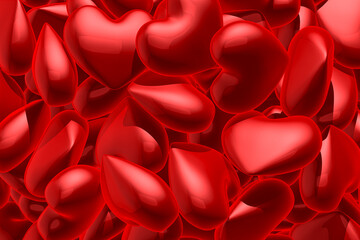 Red glossy hearts background
