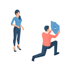 Cartoon people with internet security virtual button