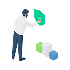 Cartoon man using protected internet online service