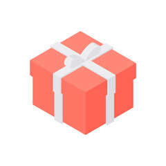 Cartoon red gift box with white ribbon