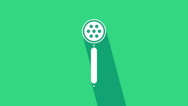 White Strainer spoon icon isolated on green background. 4K Video motion graphic animation.