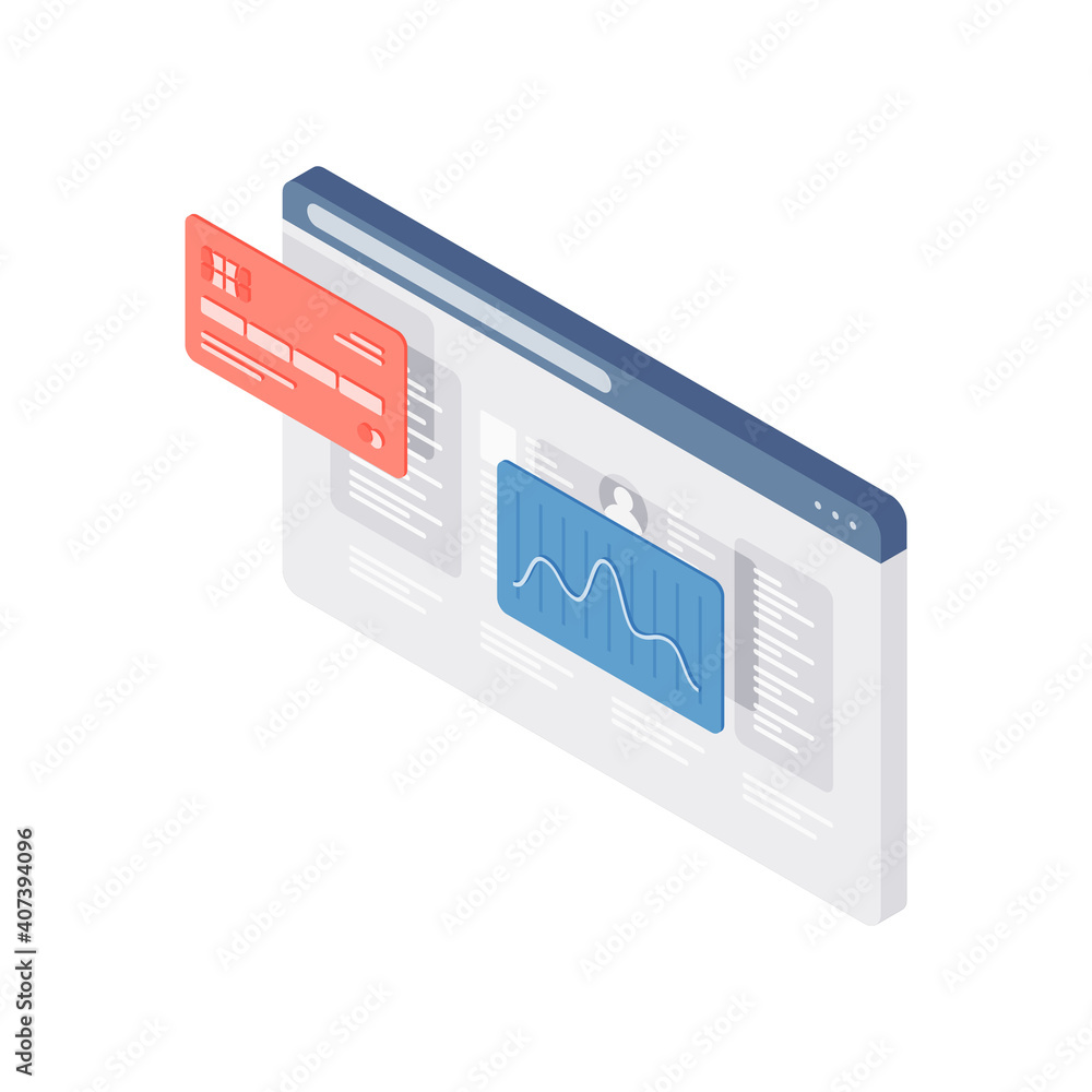 Poster cartoon vector design of web page with credit card and chart