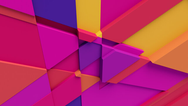 Multicolored tech background, with a geometric 3D structure. Clean, vibrant design with simple, bright, modern forms. 3D render
