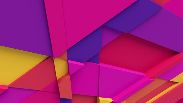 Multicolored tech background, with a geometric 3D structure. Clean, vibrant design with simple, bright, modern forms. 3D render