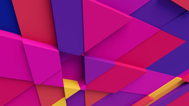 Multicolored tech background, with a geometric 3D structure. Clean, vibrant design with simple, bright, modern forms. 3D render