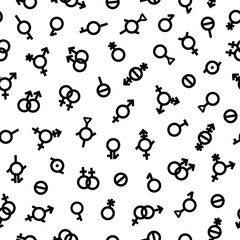 Gender Seamless pattern. Sexual human identity illustration. Bigender, agender, neutrois, asexual, lesbian, homosexual, bisexual icon orientation. LGDT pride. Vector Black and white surface background - 407394488