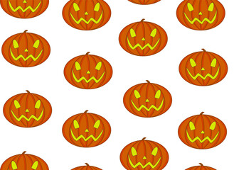 Hallowen vector seamless pattern with handwritten pumpkins with creepy smiles