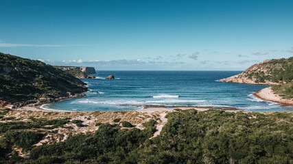 Paradise Island of Menorca at Cala Algaiarens Beach with turquoise colour mediterranean sea. 