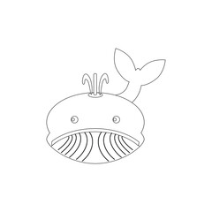 childish illustration, of whale on white background