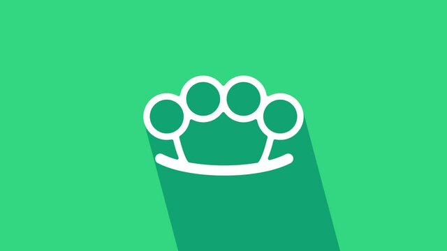 White Brass knuckles icon isolated on green background. 4K Video motion graphic animation.