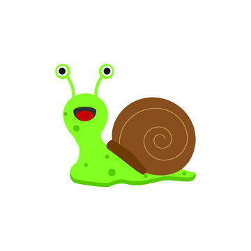 childish illustration, snail on white background