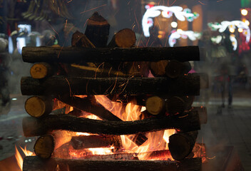 closeup of a log campfire