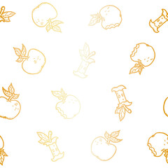 Vector Sweet Cheerful Apples with Gold Effect Lineart on White seamless pattern background. Perfect for fabric, wallpaper and scrapbooking projects.