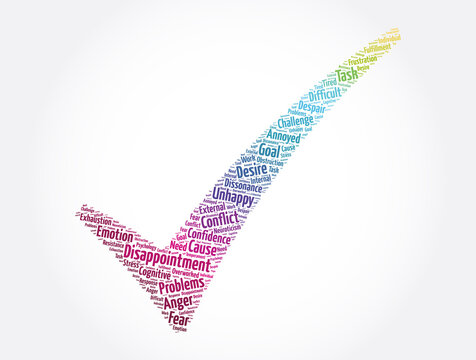 Disappointment check mark word cloud, concept background