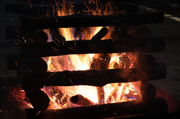 closeup of a log campfire