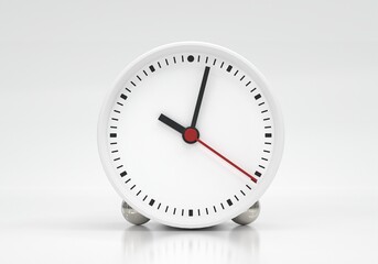 Clock face with hour minute and second hands about 10 o clock on white background. Object and equipment concept. Lately time theme. 3D illustration render graphic design