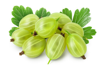 Green gooseberry isolated on white background with clipping path and full depth of field