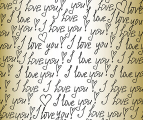 Naklejka premium Beautiful Valentine vector seamless pattern with handwritten phrases 