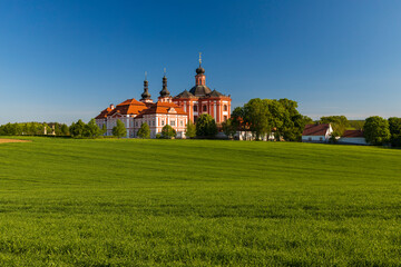 Fototapeta premium Museum and ballery in Marianska Tynice. Baroque Church and Cistercian Provost Office built in the 18th century. Tynec, Czech Republic