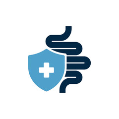 Obraz premium Healthy protected intestine icon. Digestive system protection symbol concept isolated on white background. Vector illustration