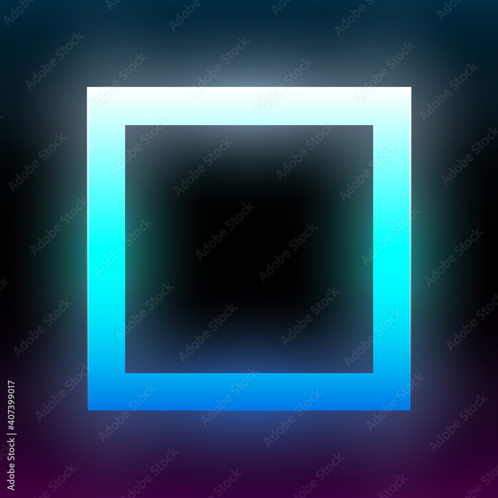 Poster abstract blue glowing square. geometric rectangular shape with vibrant gradient. design element for 