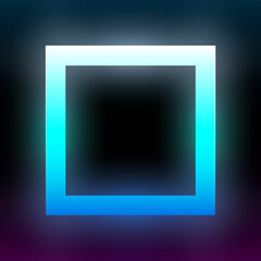 Abstract blue glowing square. Geometric rectangular shape with vibrant gradient. Design element for poster, banner, flyer, card, etc. Dark background. Vector illustration.