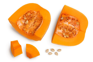 butternut squash slice isolated on white background with clipping path and full depth of field. Top...