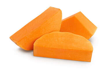butternut squash slice isolated on white background with clipping path and full depth of field