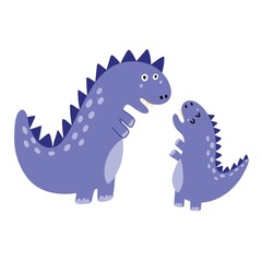 Cute mother and baby dinosaurs print. Funny tyrannosaurus rex dino family clipart. Prehistoric animals isolated element. Vector illustration 