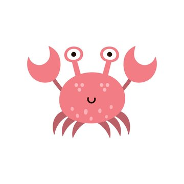 Cute crab in cartoon style. Sea life character isolated element. Funny print for kids design. Vector illustration