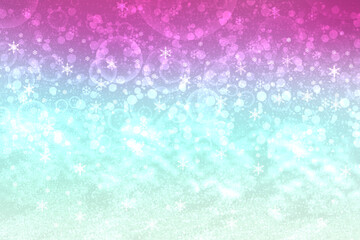 Abstract blurred festive delicate winter christmas or Happy New Year background texture with shiny light turquoise pink and bright bokeh lighted stars. Card concept.