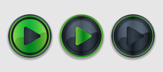 collection of realistic circle shape play button designs in green and black