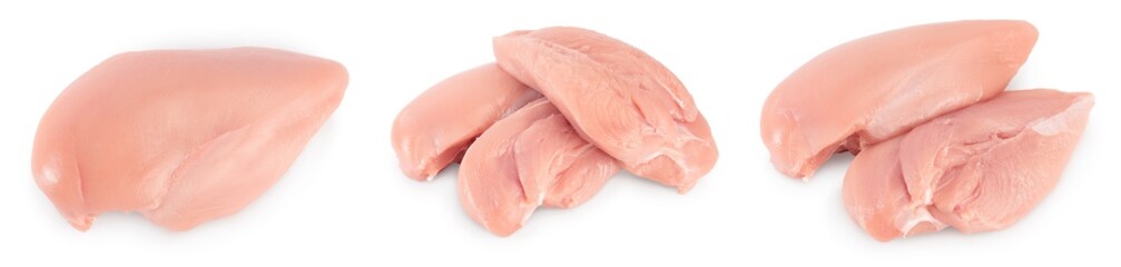 Fresh chicken fillet isolated on white background with full depth of field. Set or collection