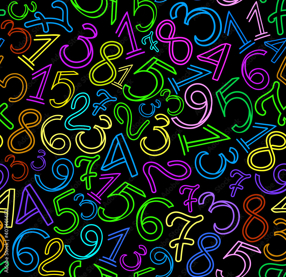 Wall mural math vector seamless pattern with handwritten multicolored numerals