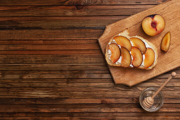  sandwich with peach and cheese on the kitchen board