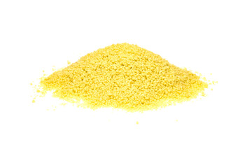 Heap of dry couscous isolated on white background. Durum wheat product.