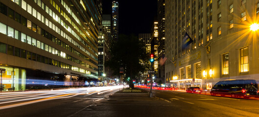 Fototapeta na wymiar Lexington Avenue long exposure (Waldorf Astoria on the right side)