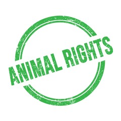 ANIMAL RIGHTS text written on green grungy round stamp.