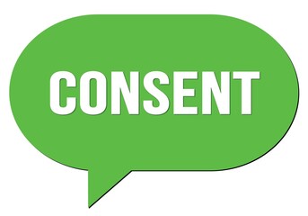 CONSENT text written in a green speech bubble