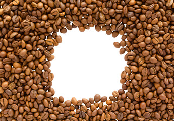background with coffee beans with copy space in the middle