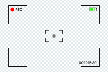 Camera viewfinder. Viewer focus frame record cameras video lens looking photos digital display finder capture view zoom, vector rec template design. Eps 10 vector illustration.